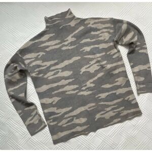 Tahari Women's Camouflage Grey Tan Brown Mock Turtleneck Sweater Size Medium